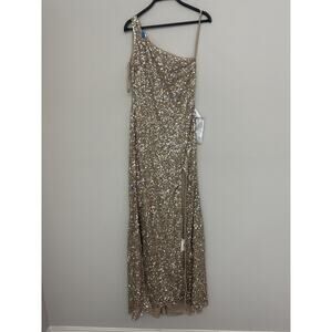 Mac Duggal Gold Sequin Embellished Spaghetti Straps Evening Gown Size 2